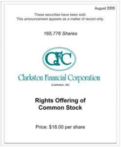 Clarkston Financial Corporation Rights Offering of Common Stock